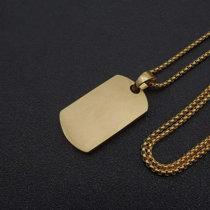 Wholesale Rectangle Pendant Necklace – Bulk Gold-Plated Titanium/Stainless Steel Hip Hop Jewelry with Full Rhinestones