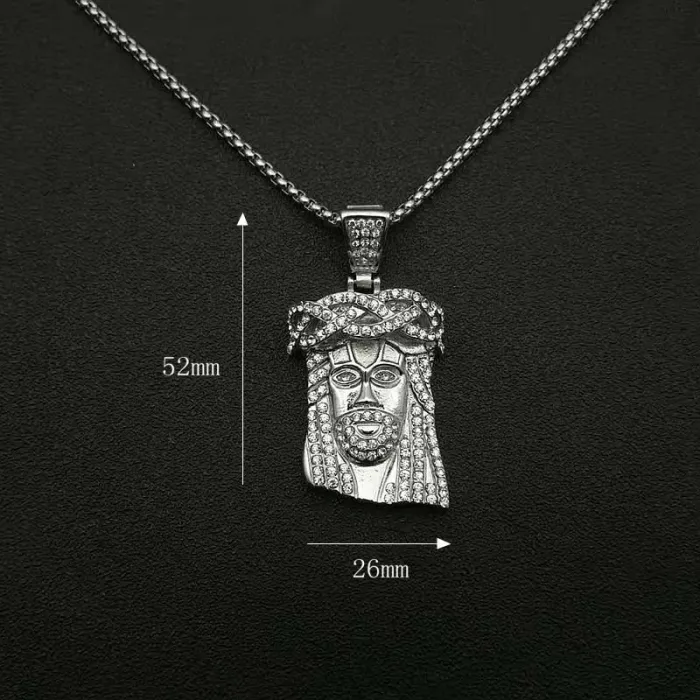 Wholesale Jesus Pendant Necklace – Bulk Gold-Plated Stainless Steel Hip Hop Jewelry with Rhinestones