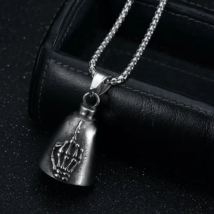 Wholesale Skeleton Middle Finger Biker Bell – Bulk Punk Style Polished Titanium Steel Motorcycle Luck Bell