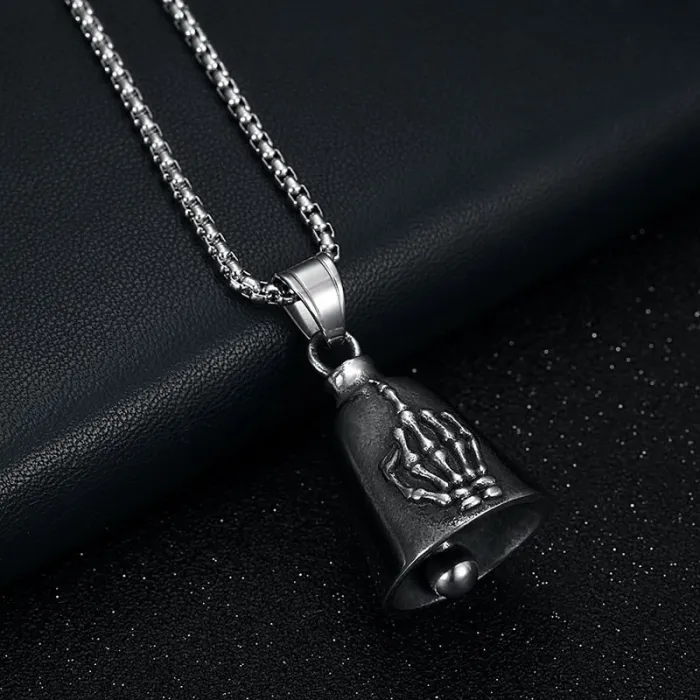 Wholesale Skeleton Middle Finger Biker Bell – Bulk Punk Style Polished Titanium Steel Motorcycle Luck Bell