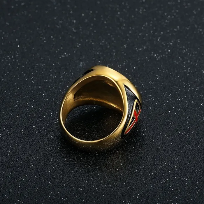 Wholesale Templar Shield Ring – Bulk Gold-Tone Titanium Steel Hip Hop Ring with Red Cross for Men
