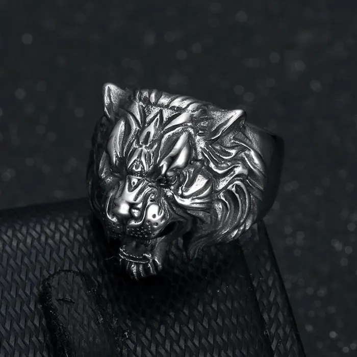 Wholesale Tiger Head Ring – Bulk Vintage Polished Stainless Steel Punk Animal Ring for Men at Factory Price