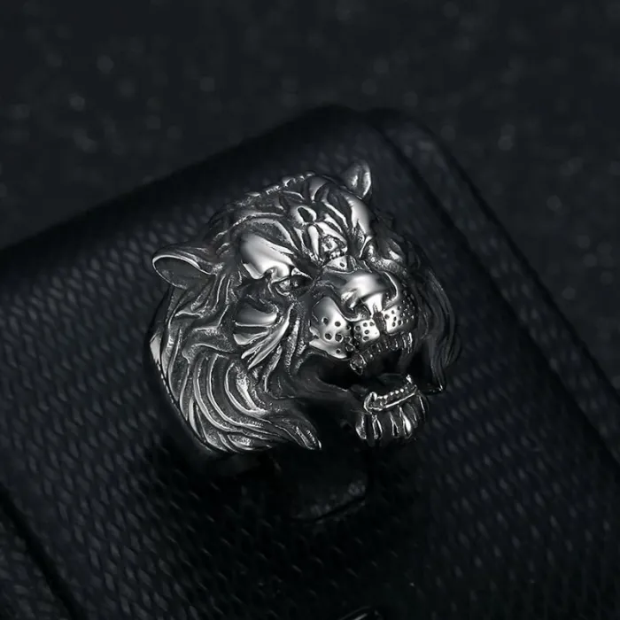 Wholesale Tiger Head Ring – Bulk Vintage Polished Stainless Steel Punk Animal Ring for Men at Factory Price