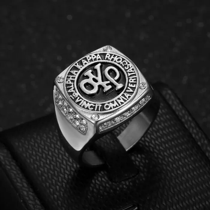 Wholesale AKP Ring for Men – Bulk Gold-Plated Polished Stainless Steel Ring with Rhinestones at Factory Price