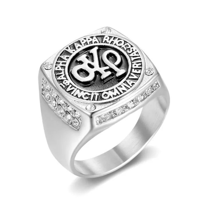 Wholesale AKP Ring for Men – Bulk Gold-Plated Polished Stainless Steel Ring with Rhinestones at Factory Price