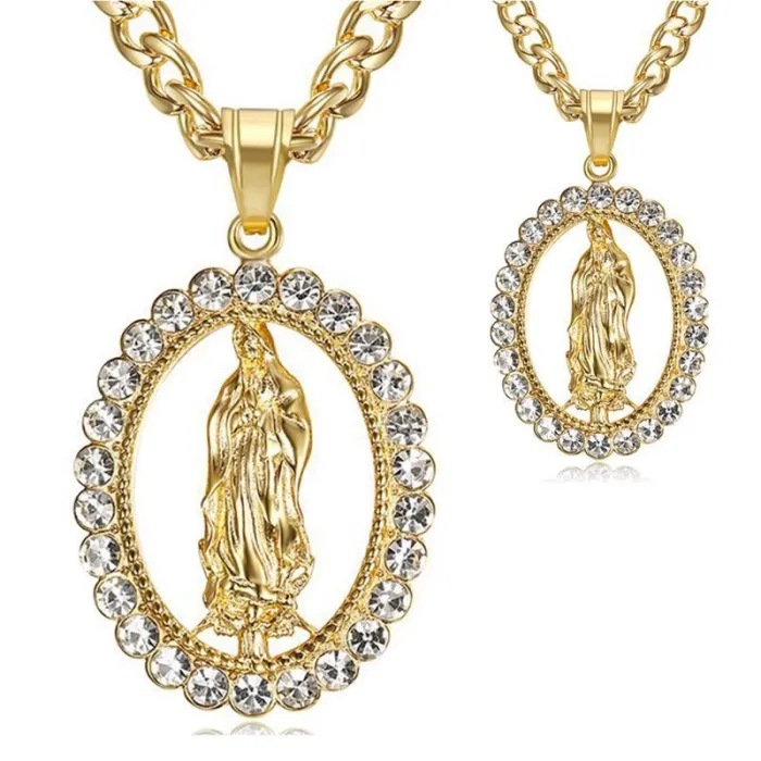 Wholesale Hip Hop Pendant Necklace – Bulk Gold-Plated Titanium Steel Jewelry with Rhinestones at Factory Price