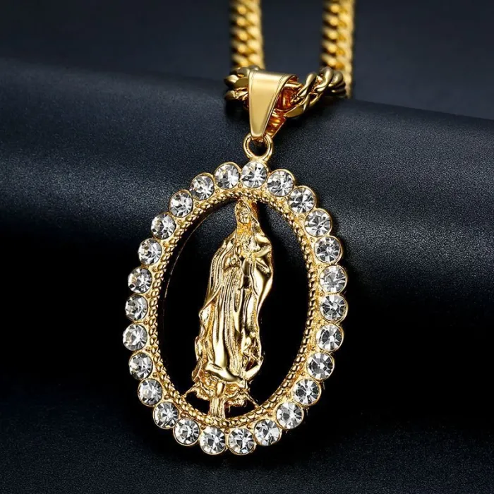 Wholesale Hip Hop Pendant Necklace – Bulk Gold-Plated Titanium Steel Jewelry with Rhinestones at Factory Price