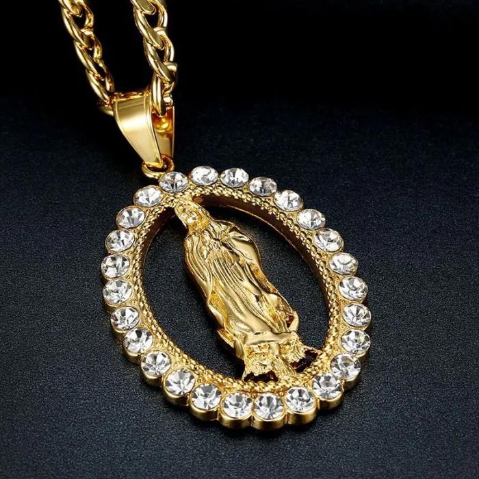 Wholesale Hip Hop Pendant Necklace – Bulk Gold-Plated Titanium Steel Jewelry with Rhinestones at Factory Price