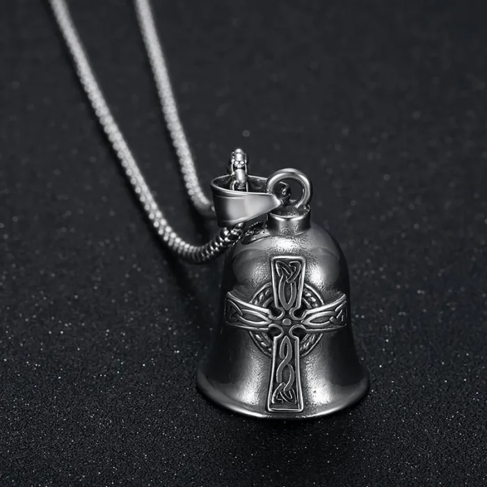 Wholesale Viking Cross Biker Bell – Bulk Polished Titanium Steel Nordic Ride Luck Bell for Resellers