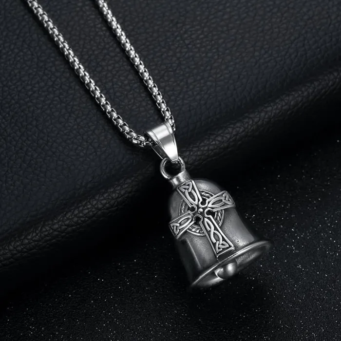 Wholesale Viking Cross Biker Bell – Bulk Polished Titanium Steel Nordic Ride Luck Bell for Resellers