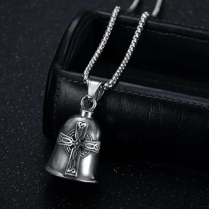 Wholesale Viking Cross Biker Bell – Bulk Polished Titanium Steel Nordic Ride Luck Bell for Resellers