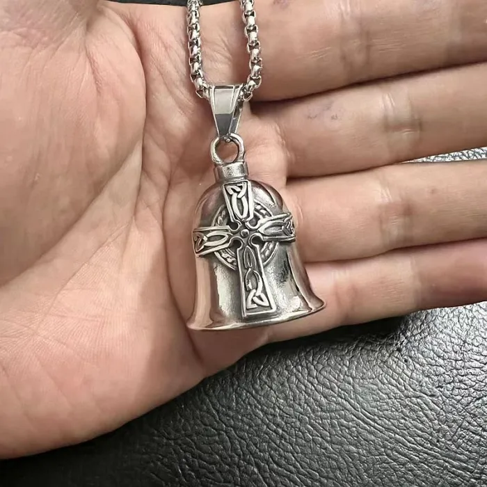 Wholesale Viking Cross Biker Bell – Bulk Polished Titanium Steel Nordic Ride Luck Bell for Resellers