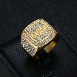 Wholesale KUYA Hip Hop Ring – Bulk Gold-Plated Titanium Steel Men's Ring with Rhinestones at Factory Price - Jewelryto
