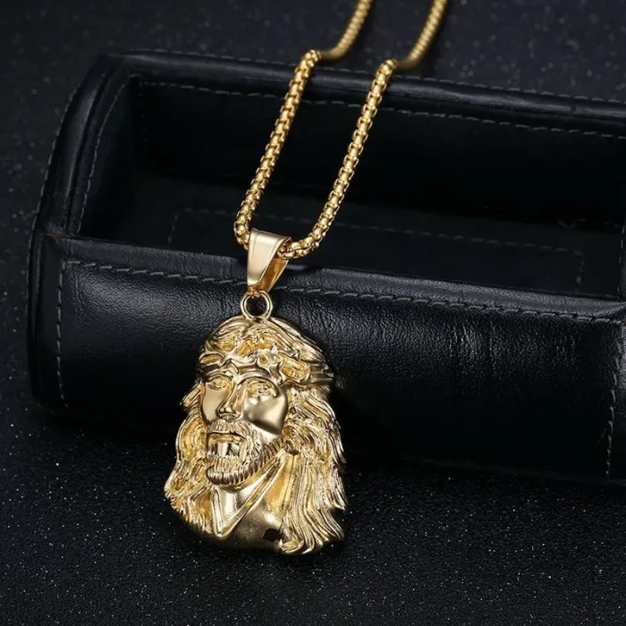 Wholesale YS Faith Pendant Necklace – Bulk Gold-Plated Titanium Steel Hip Hop Jewelry with Portrait Design