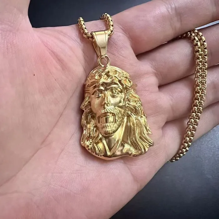 Wholesale YS Faith Pendant Necklace – Bulk Gold-Plated Titanium Steel Hip Hop Jewelry with Portrait Design