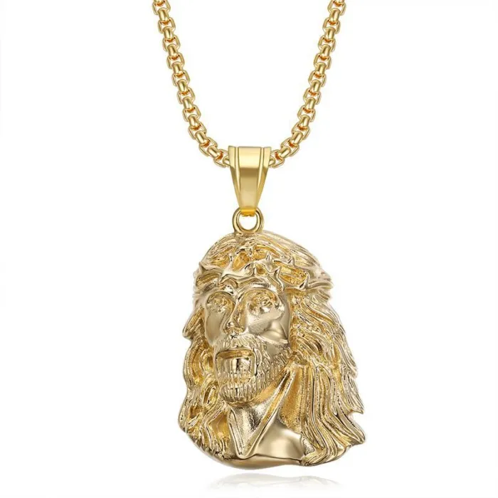 Wholesale YS Faith Pendant Necklace – Bulk Gold-Plated Titanium Steel Hip Hop Jewelry with Portrait Design