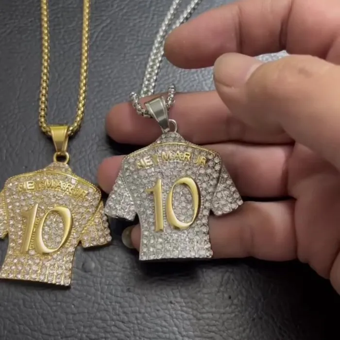 Wholesale Neymar #10 Jersey Pendant – Bulk Gold-Plated Titanium Steel Hip Hop Necklace with Rhinestones