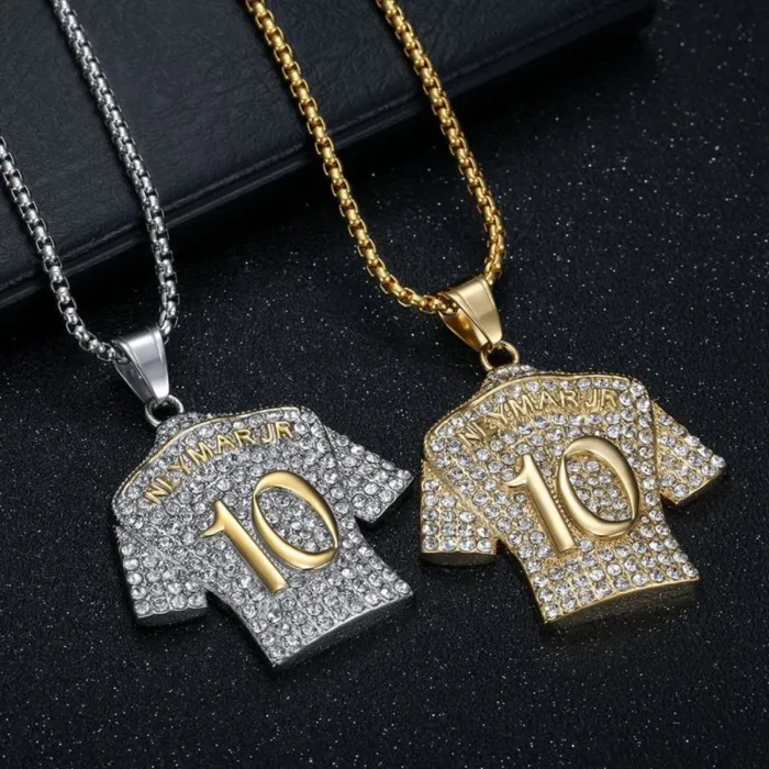 Wholesale Neymar #10 Jersey Pendant – Bulk Gold-Plated Titanium Steel Hip Hop Necklace with Rhinestones