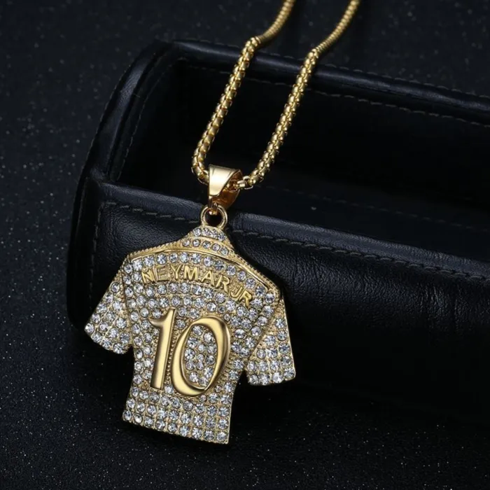 Wholesale Neymar #10 Jersey Pendant – Bulk Gold-Plated Titanium Steel Hip Hop Necklace with Rhinestones