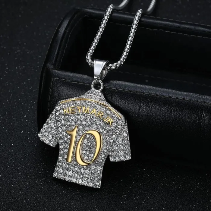 Wholesale Neymar #10 Jersey Pendant – Bulk Gold-Plated Titanium Steel Hip Hop Necklace with Rhinestones