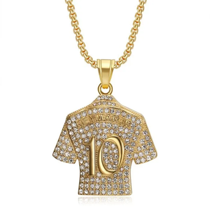 Wholesale Neymar #10 Jersey Pendant – Bulk Gold-Plated Titanium Steel Hip Hop Necklace with Rhinestones