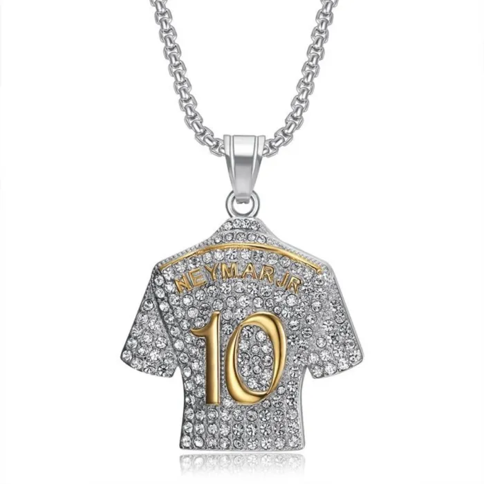 Wholesale Neymar #10 Jersey Pendant – Bulk Gold-Plated Titanium Steel Hip Hop Necklace with Rhinestones