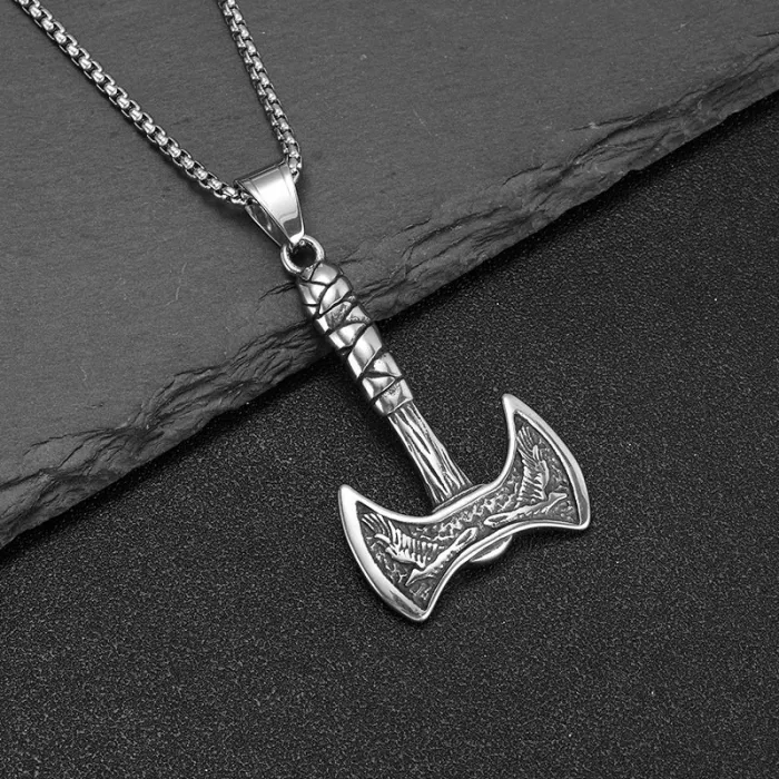 Wholesale Viking Axe Pendant – Bulk Titanium & Stainless Steel Double-Blade Hip Hop Necklace for Men