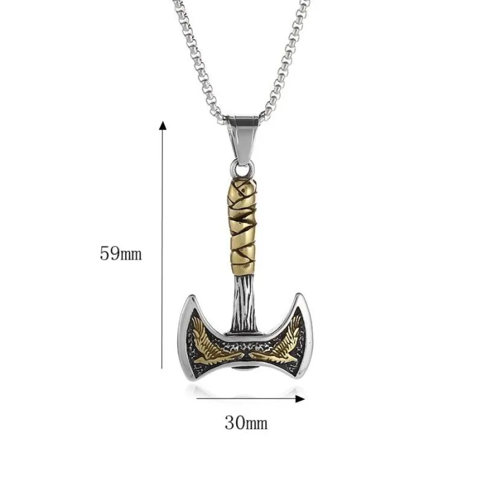 Wholesale Viking Axe Pendant – Bulk Titanium & Stainless Steel Double-Blade Hip Hop Necklace for Men