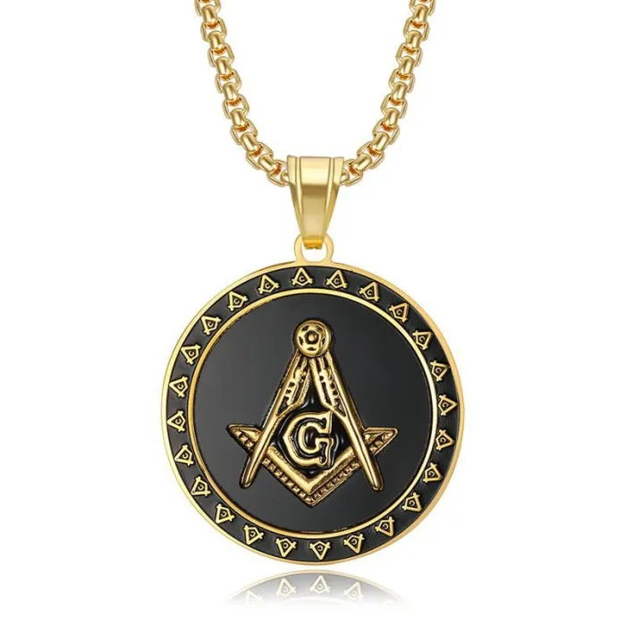 Wholesale Masonic AG Pendant – Bulk Color-Retaining Gold-Plated Titanium Steel Hip Hop Necklace