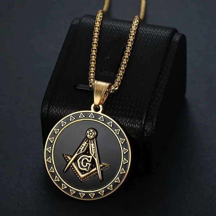 Wholesale Masonic AG Pendant – Bulk Color-Retaining Gold-Plated Titanium Steel Hip Hop Necklace