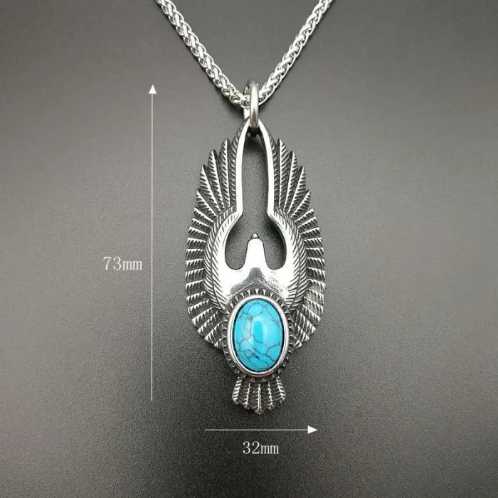 Wholesale Punk Eagle Pendant Necklace – Polished Stainless Steel with Turquoise, Bulk Supplier at Factory Price