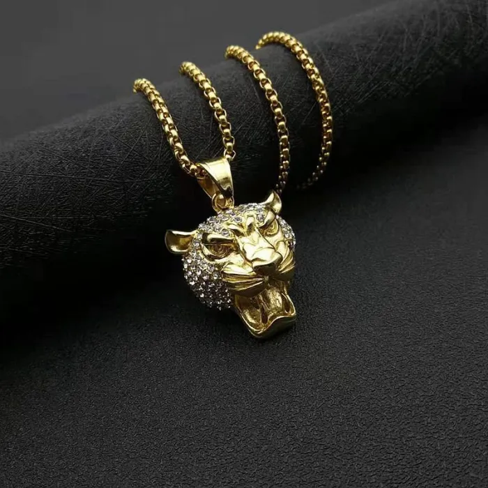 Wholesale Lion Head Pendant Necklace – Gold Plated Stainless Steel Hip Hop Jewelry in Bulk, Factory Price Supplier