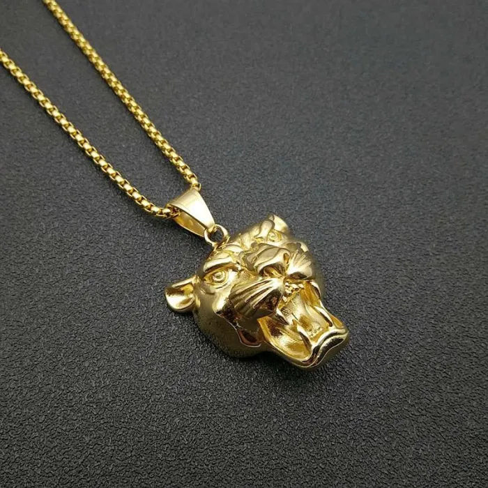 Wholesale Lion Head Pendant Necklace – Gold Plated Stainless Steel Hip Hop Jewelry in Bulk, Factory Price Supplier