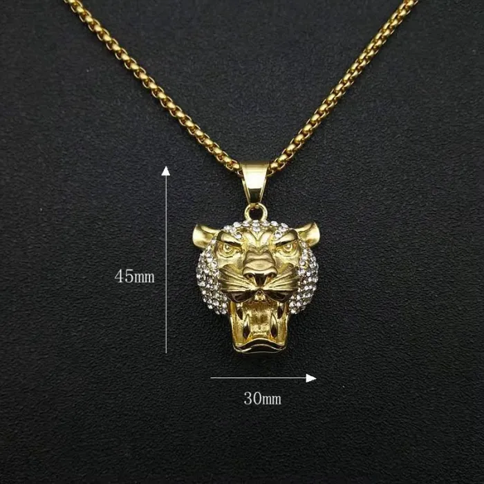 Wholesale Lion Head Pendant Necklace – Gold Plated Stainless Steel Hip Hop Jewelry in Bulk, Factory Price Supplier