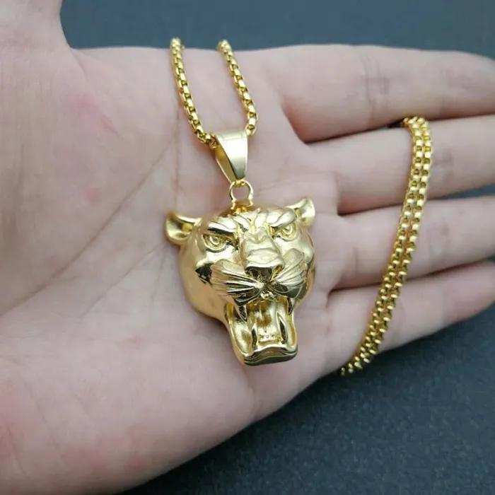 Wholesale Lion Head Pendant Necklace – Gold Plated Stainless Steel Hip Hop Jewelry in Bulk, Factory Price Supplier