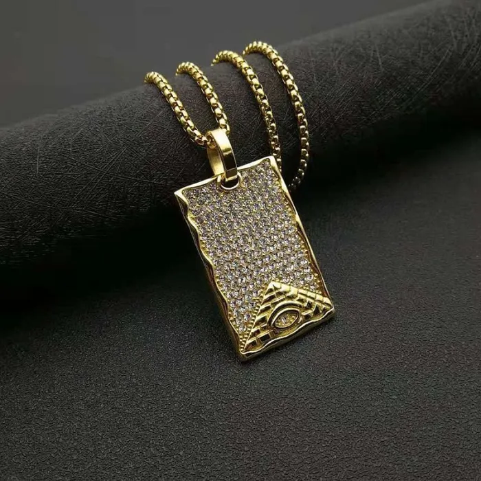 Wholesale Pyramid Pendant Necklace – Gold Plated Stainless Steel Hip Hop Jewelry in Bulk, Factory Price Supplier