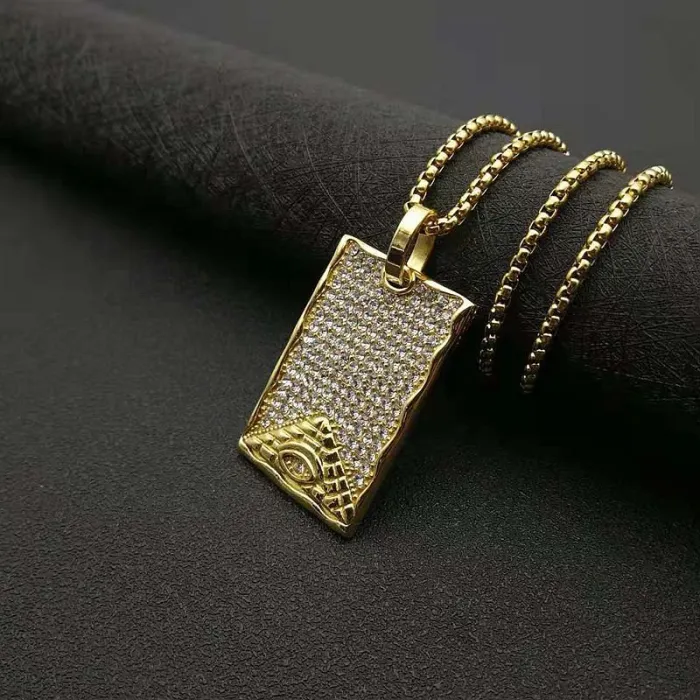 Wholesale Pyramid Pendant Necklace – Gold Plated Stainless Steel Hip Hop Jewelry in Bulk, Factory Price Supplier