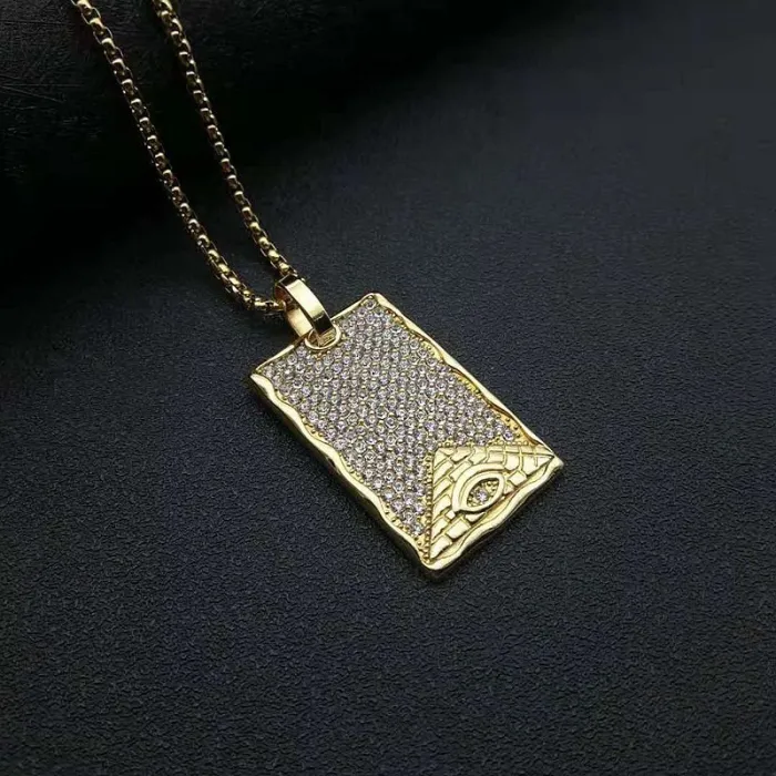 Wholesale Pyramid Pendant Necklace – Gold Plated Stainless Steel Hip Hop Jewelry in Bulk, Factory Price Supplier