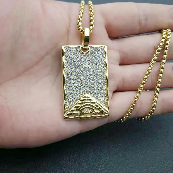 Wholesale Pyramid Pendant Necklace – Gold Plated Stainless Steel Hip Hop Jewelry in Bulk, Factory Price Supplier