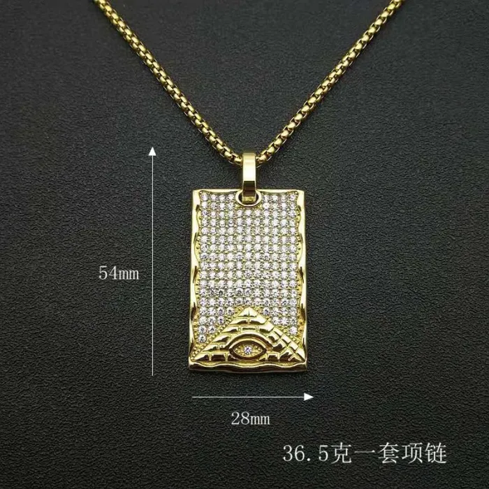 Wholesale Pyramid Pendant Necklace – Gold Plated Stainless Steel Hip Hop Jewelry in Bulk, Factory Price Supplier