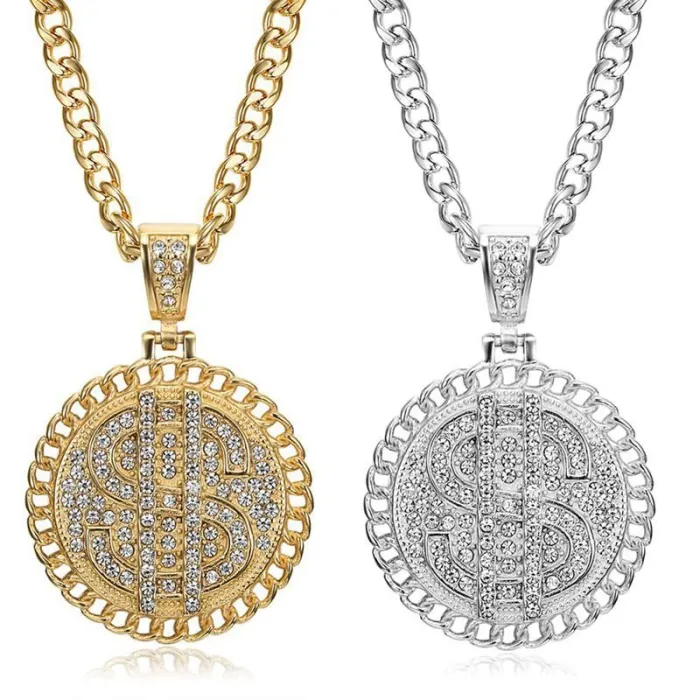Wholesale Dollar Sign Pendant Necklace – Gold Plated Cuban Chain Hip Hop Jewelry in Bulk, Factory Price Supplier