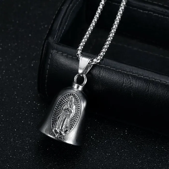Wholesale Biker Bell Pendant – Virgin Mary Punk Motorcycle Lucky Charm in Titanium Steel, Bulk Factory Price Supplier