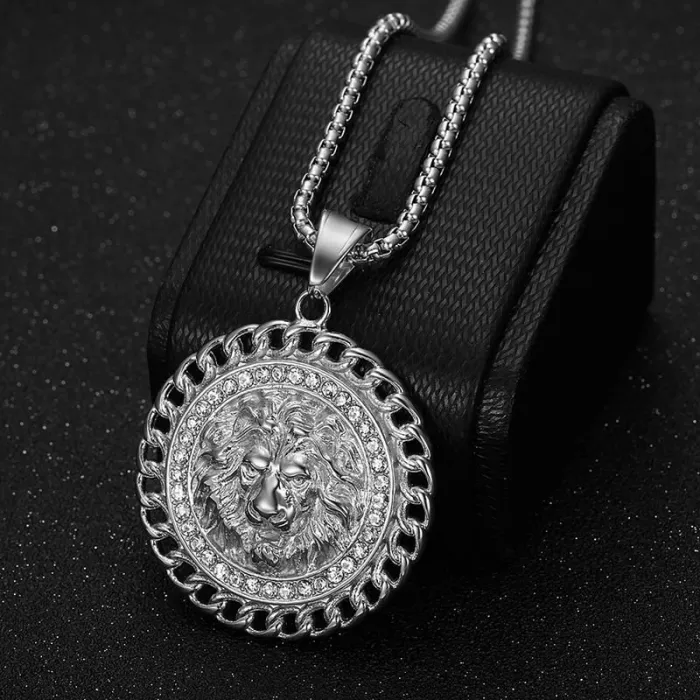 Wholesale Lion Head Pendant Necklace – Iced Out Gold Plated Stainless Steel Hip Hop Jewelry, Bulk Supplier at Factory Price