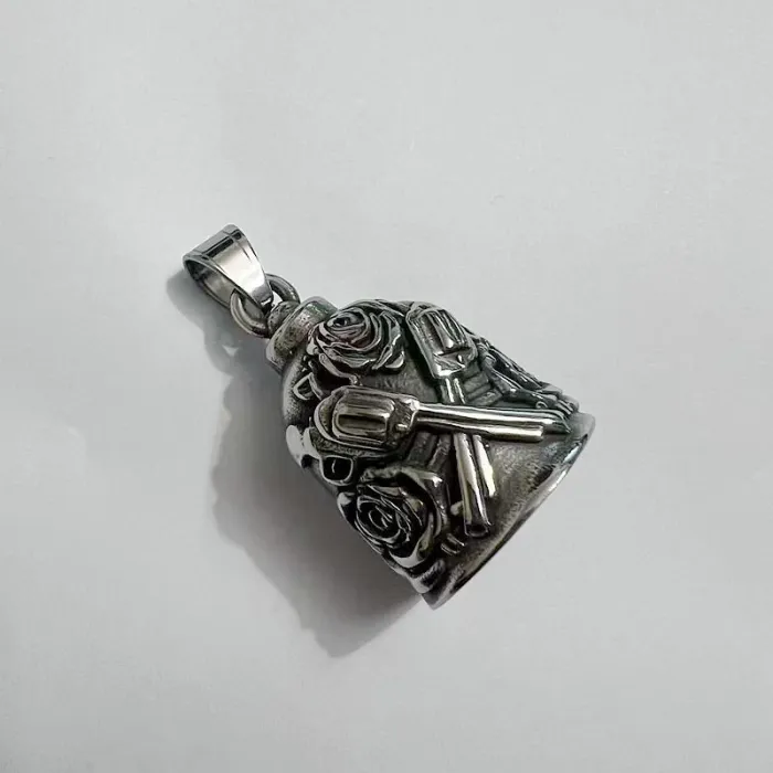 Wholesale Biker Bell – Polished Stainless Steel Guns N' Roses Exorcism Charm, Bulk Supplier at Factory Price