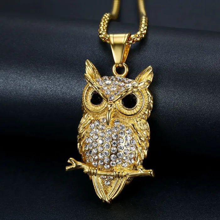 Wholesale Owl Pendant Necklace – Iced Out Gold Plated Titanium Steel Hip Hop Jewelry, Bulk Supplier at Factory Price