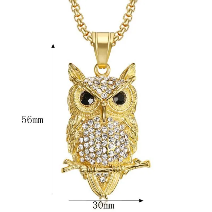 Wholesale Owl Pendant Necklace – Iced Out Gold Plated Titanium Steel Hip Hop Jewelry, Bulk Supplier at Factory Price