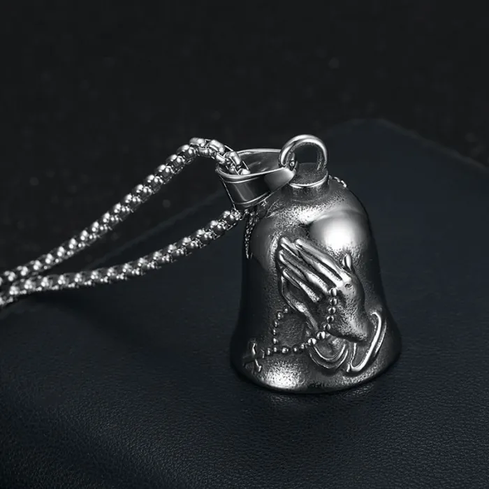 Wholesale Praying Hands Biker Bell – Titanium Steel Cross Charm, Vintage Punk Style, Bulk Supplier at Factory Price
