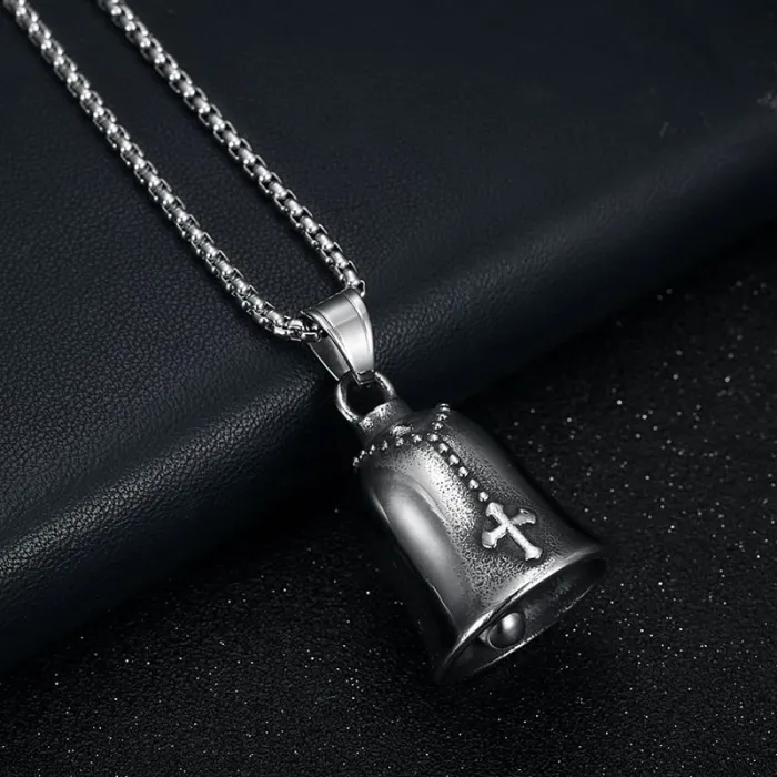 Wholesale Praying Hands Biker Bell – Titanium Steel Cross Charm, Vintage Punk Style, Bulk Supplier at Factory Price