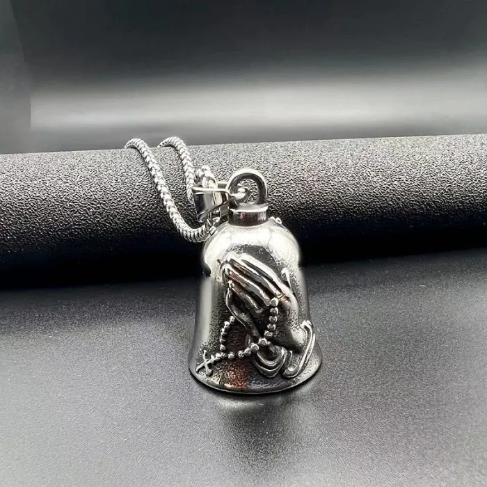 Wholesale Praying Hands Biker Bell – Titanium Steel Cross Charm, Vintage Punk Style, Bulk Supplier at Factory Price