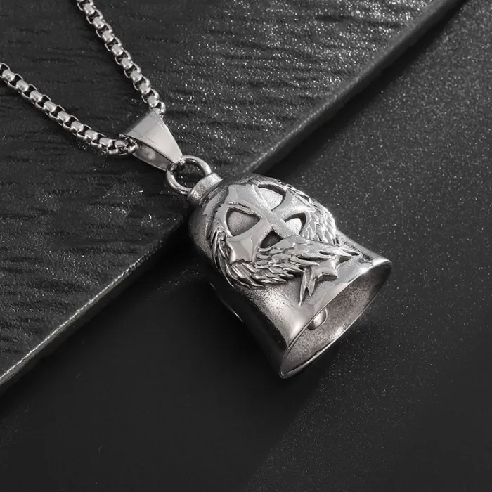 Wholesale Winged Cross Biker Bell – Polished Cast Stainless Steel Motorcycle Charm, Bulk Supplier at Factory Price